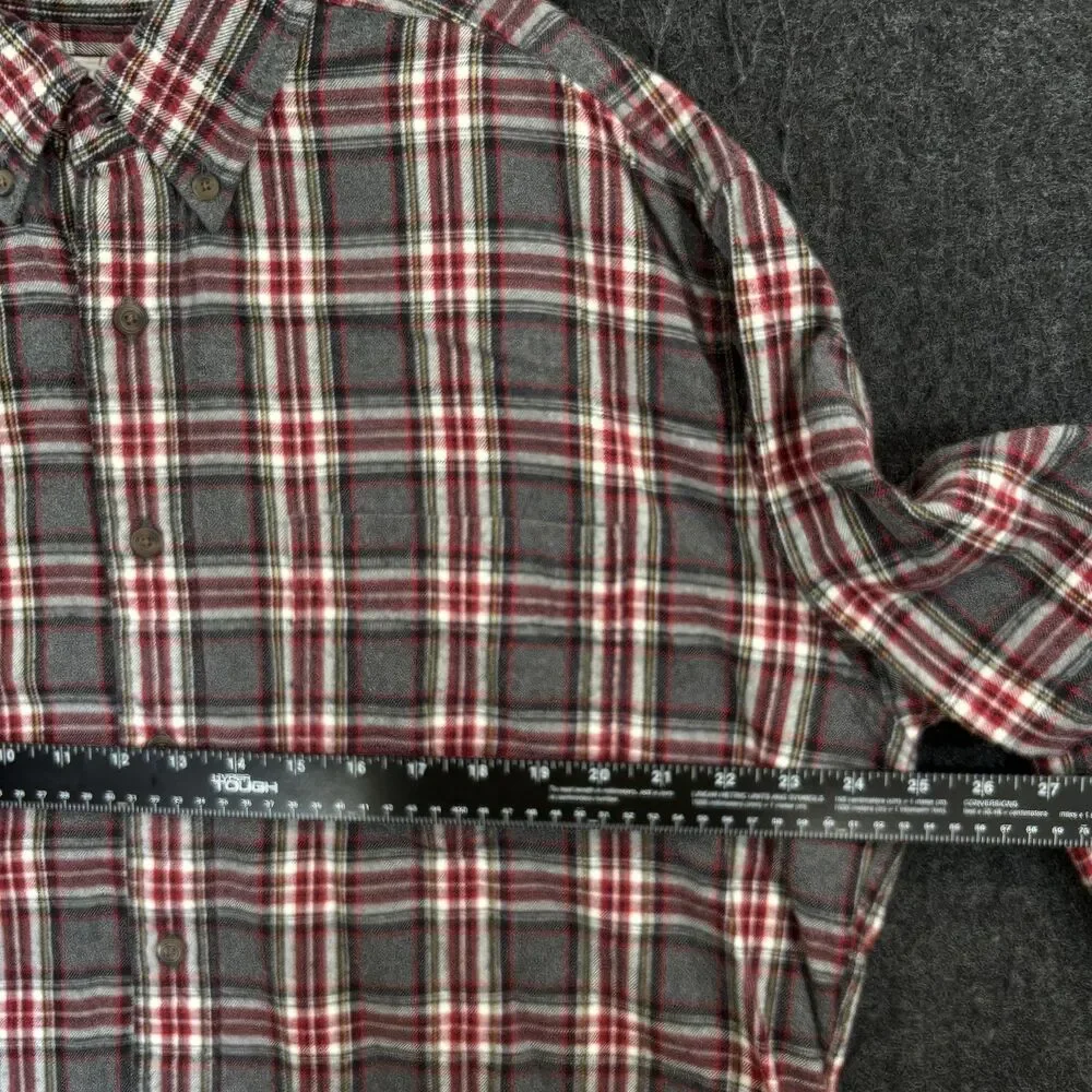 Vintage J.Crew Oarsman Shirt Men's Large Gray Red Plaid Flannel Pocket Casual